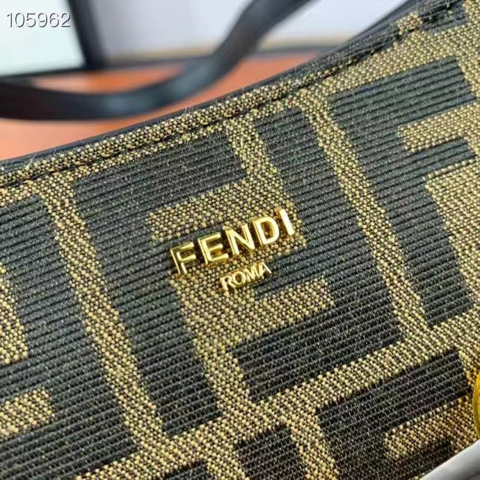 Fendi Women FF O’Lock Swing Dove Gray Tapestry Fabric Pouch