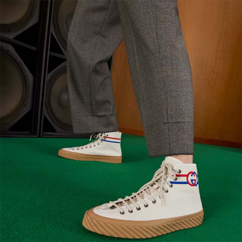 Gucci GG Unisex Interlocking G High-Top Sneaker Beige Organic Cotton