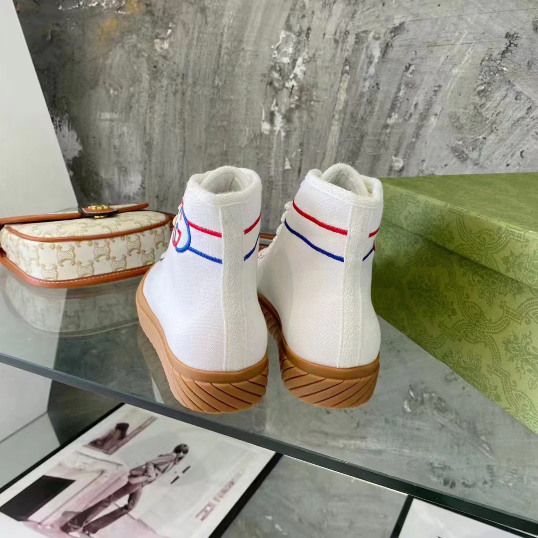 Gucci GG Unisex Interlocking G High-Top Sneaker Beige Organic Cotton