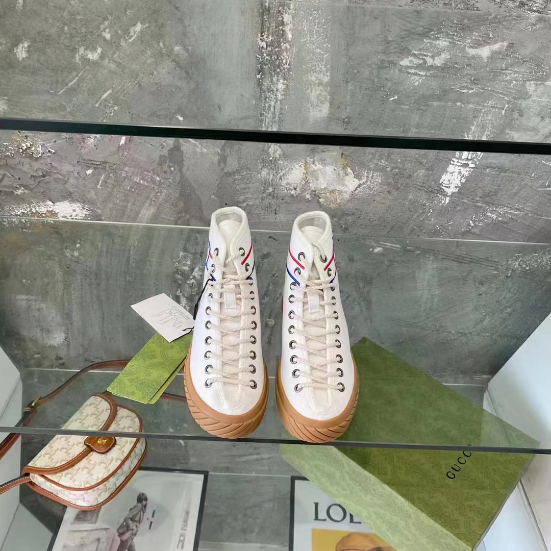 Gucci GG Unisex Interlocking G High-Top Sneaker Beige Organic Cotton