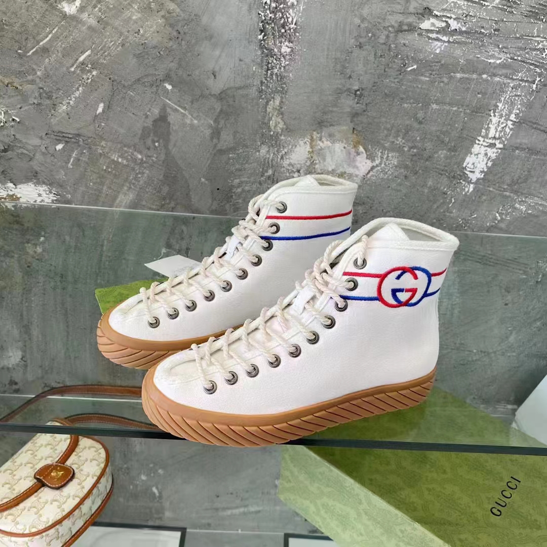 Gucci GG Unisex Interlocking G High-Top Sneaker Beige Organic Cotton