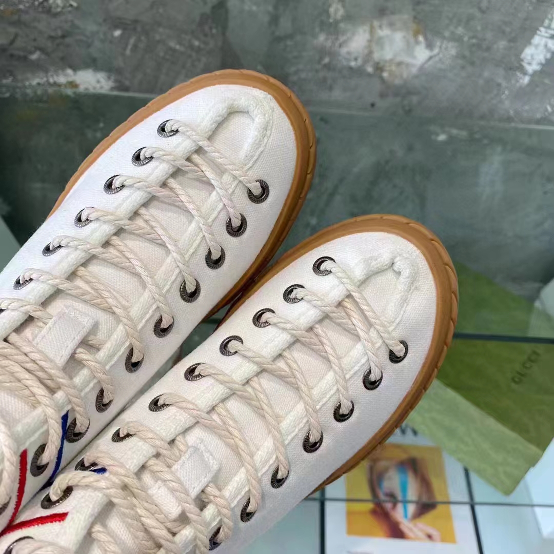 Gucci GG Unisex Interlocking G High-Top Sneaker Beige Organic Cotton