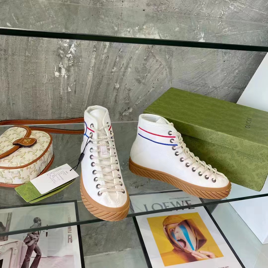 Gucci GG Unisex Interlocking G High-Top Sneaker Beige Organic Cotton