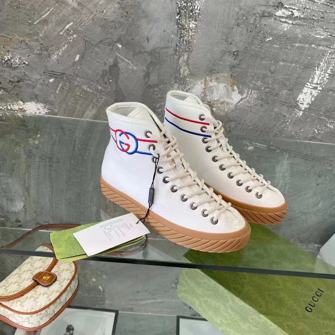 Gucci GG Unisex Interlocking G High-Top Sneaker Beige Organic Cotton