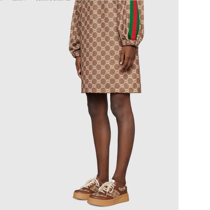 Gucci Unisex Ace Sneaker Beige Ebony Orignal GG Canvas Lace-Up Rubber Flat