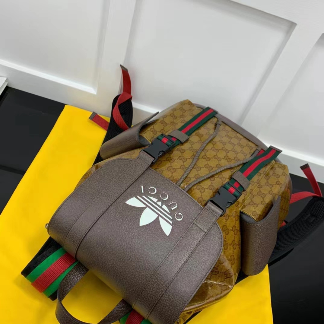 Gucci Unisex GG Adidas x Gucci Backpack Beige Brown GG Crystal Canvas Trefoil Print
