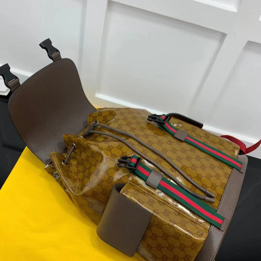 Gucci Unisex GG Adidas x Gucci Backpack Beige Brown GG Crystal Canvas Trefoil Print