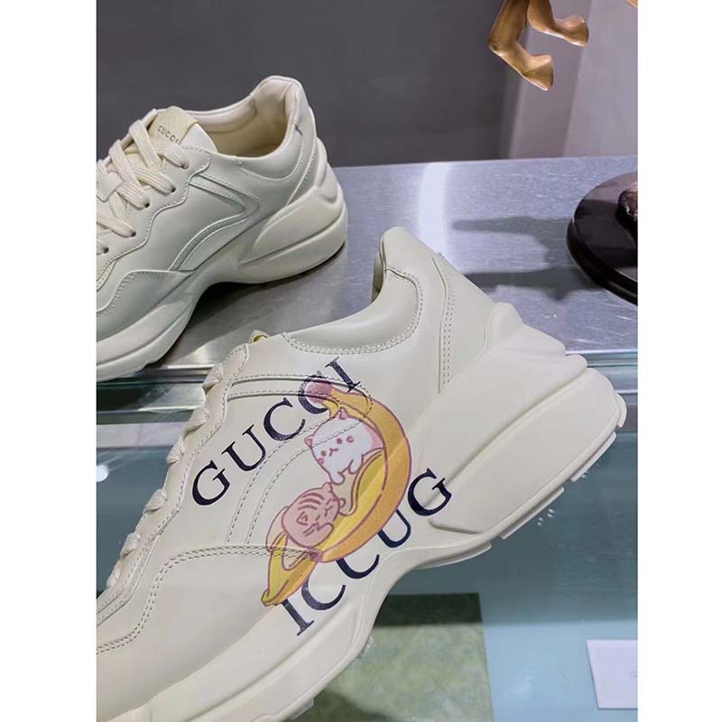 Gucci Unisex GG Bananya Rhyton Sneaker Ivory Demetra Rubber Sole 5 Cm Heel