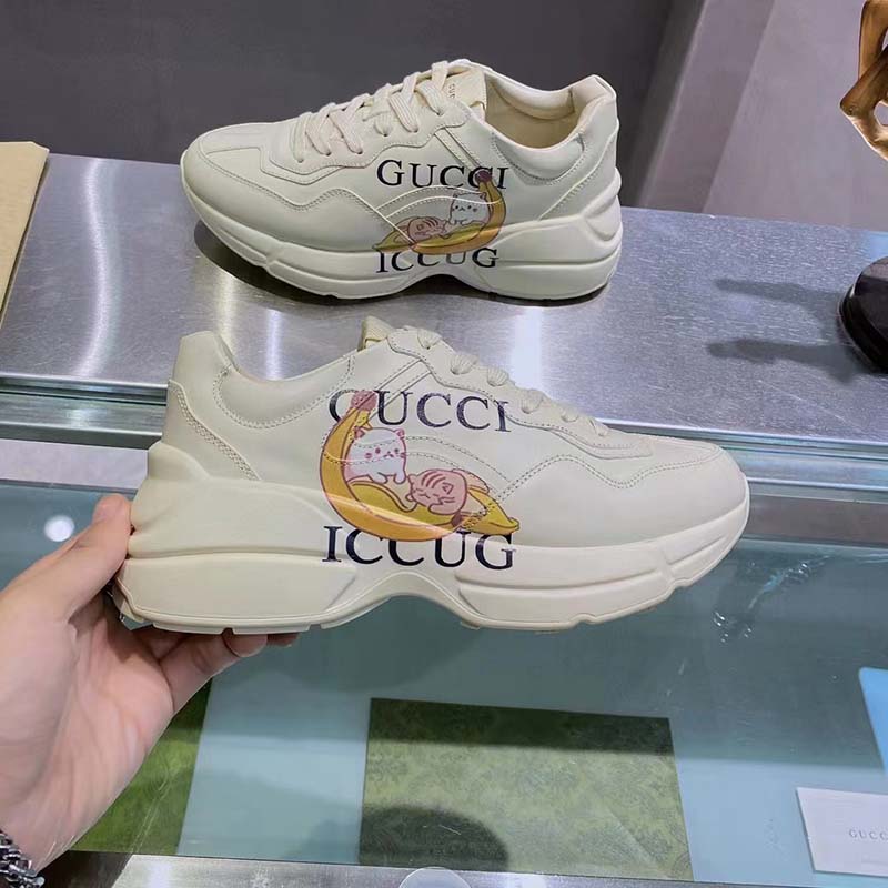 Gucci Unisex GG Bananya Rhyton Sneaker Ivory Demetra Rubber Sole 5 Cm Heel