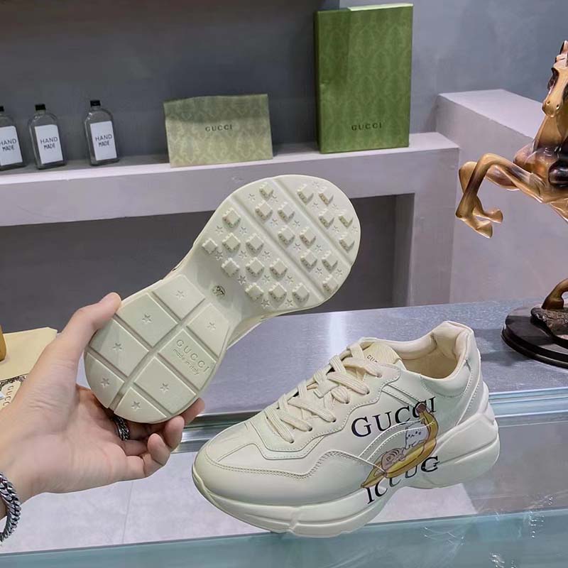 Gucci Unisex GG Bananya Rhyton Sneaker Ivory Demetra Rubber Sole 5 Cm Heel