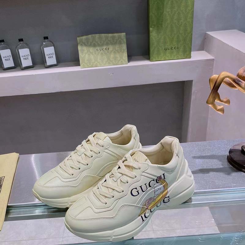 Gucci Unisex GG Bananya Rhyton Sneaker Ivory Demetra Rubber Sole 5 Cm Heel