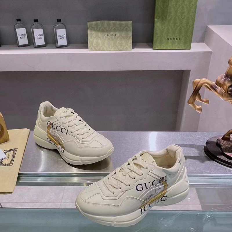 Gucci Unisex GG Bananya Rhyton Sneaker Ivory Demetra Rubber Sole 5 Cm Heel