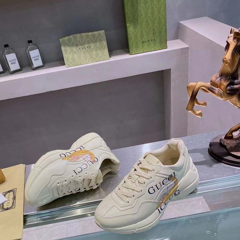 Gucci Unisex GG Bananya Rhyton Sneaker Ivory Demetra Rubber Sole 5 Cm Heel
