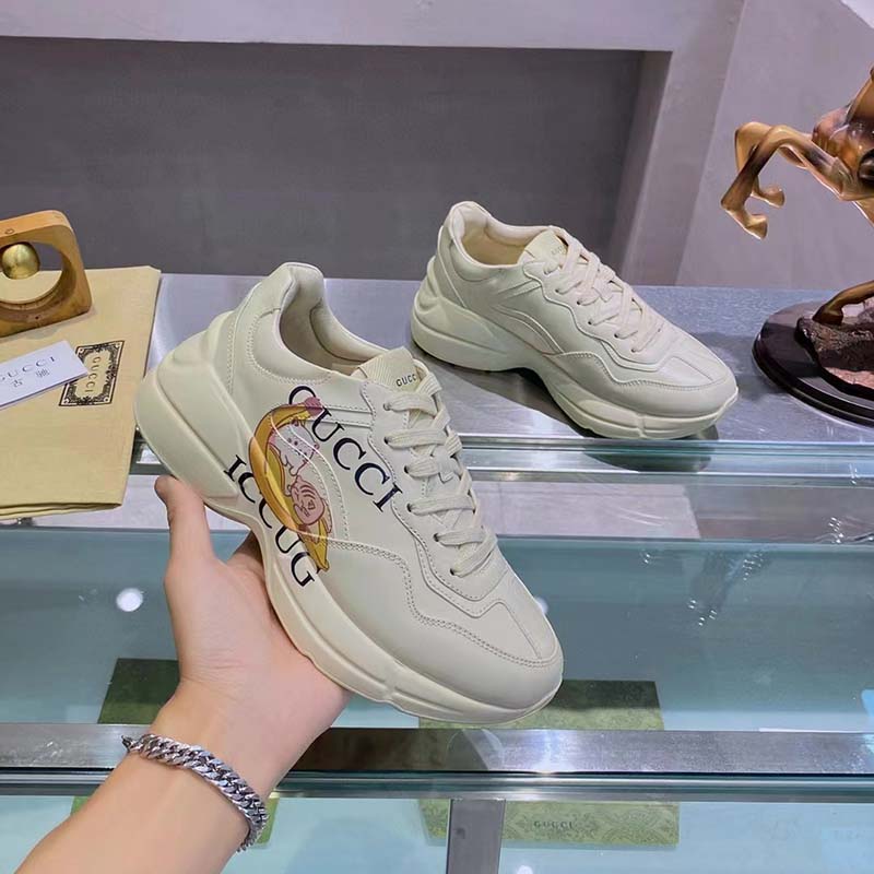 Gucci Unisex GG Bananya Rhyton Sneaker Ivory Demetra Rubber Sole 5 Cm Heel