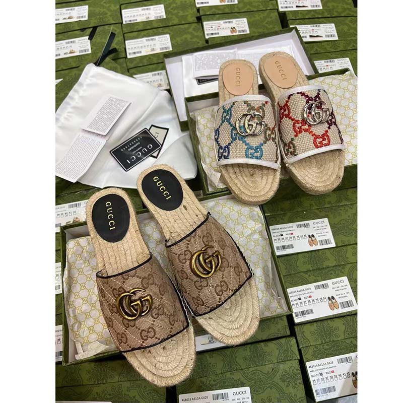 Gucci Unisex GG Matelassé Canvas Espadrille Sandal Beige Ebony 2 Cm Heel