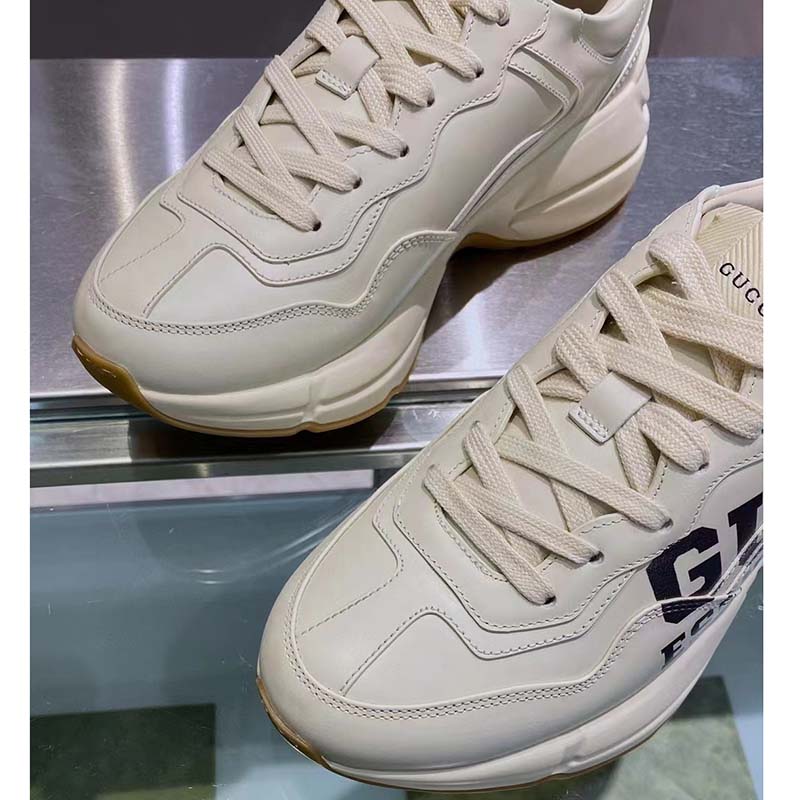 Gucci Unisex GG Rhyton Sneaker ’25’ Ivory Demetra Rubber Sole 5 Cm Heel
