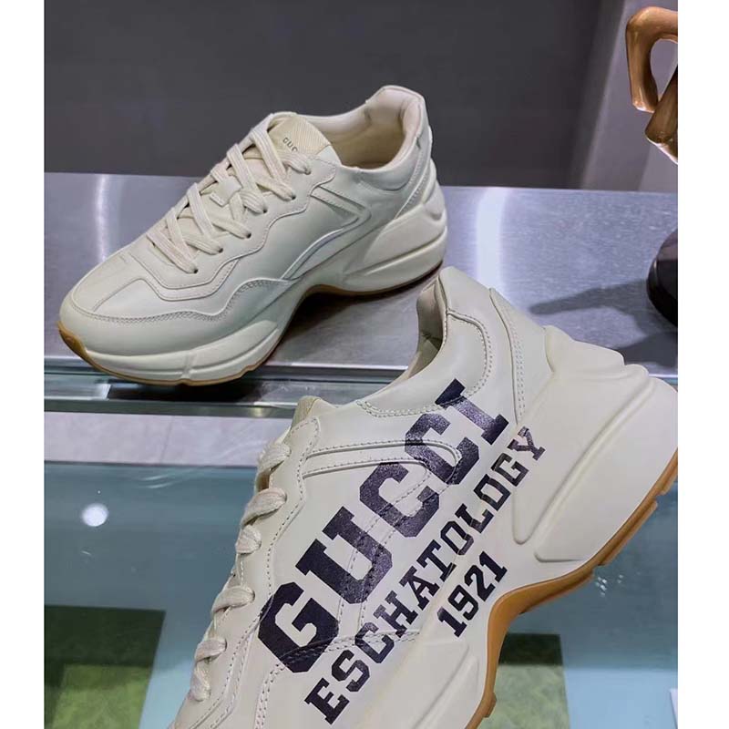 Gucci Unisex GG Rhyton Sneaker ’25’ Ivory Demetra Rubber Sole 5 Cm Heel