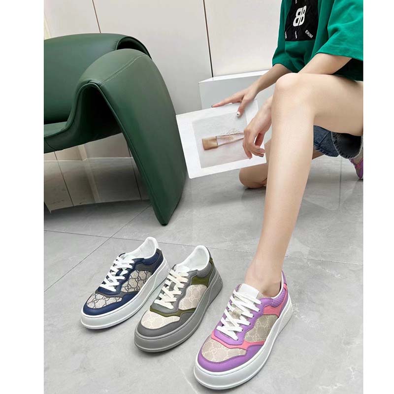 Gucci Unisex GG Sneaker Pink Purple Beige Supreme Canvas Grey Perforated Leather