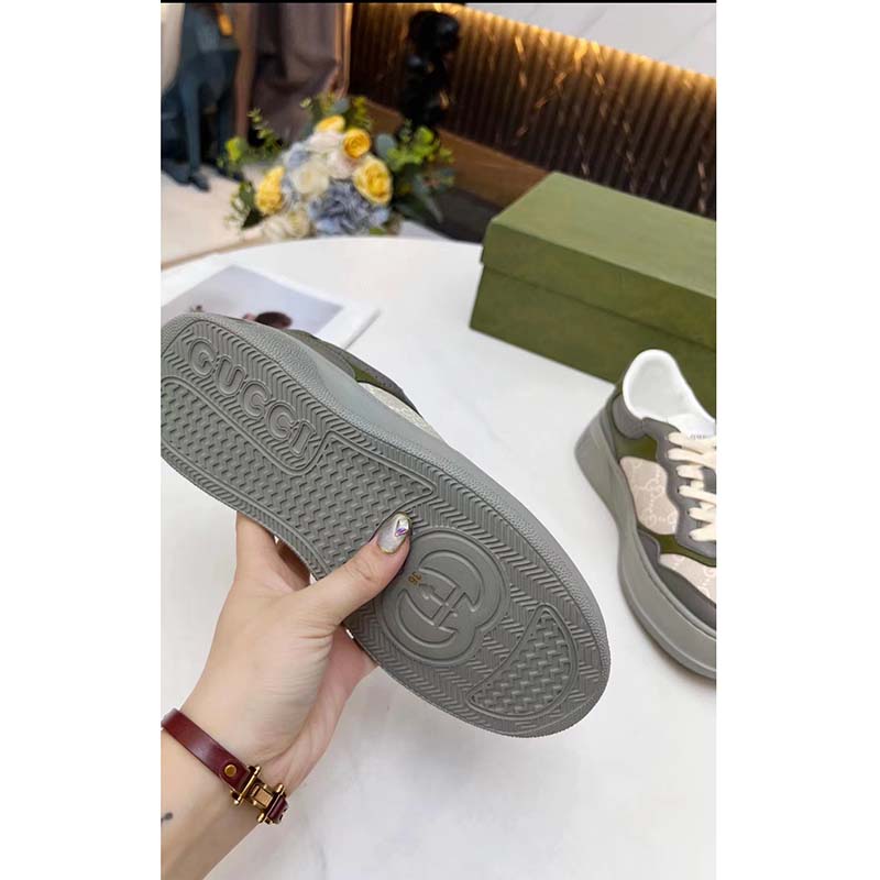 Gucci Unisex GG Sneaker White Beige GG Supreme Canvas Grey Perforated Leather