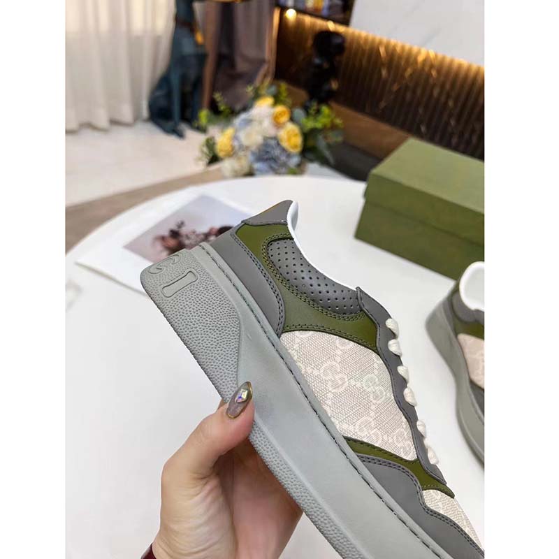 Gucci Unisex GG Sneaker White Beige GG Supreme Canvas Grey Perforated Leather