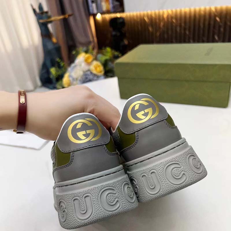 Gucci Unisex GG Sneaker White Beige GG Supreme Canvas Grey Perforated Leather