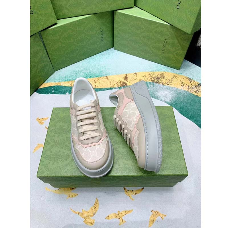 Gucci Unisex GG Sneaker White Beige Supreme Canvas Grey Perforated Leather