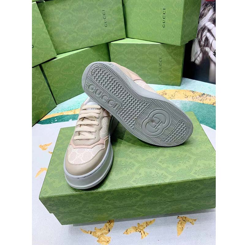 Gucci Unisex GG Sneaker White Beige Supreme Canvas Grey Perforated Leather