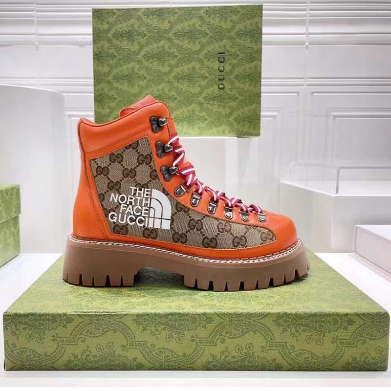 Gucci Unisex North Face x Gucci Boot Beige Ebony GG Supreme Canvas Low Heel