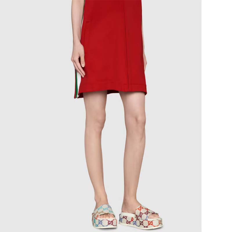 Gucci Unisex Platform Slide Sandal Multicolor GG Linen Fabric Mid 6 Cm Heel