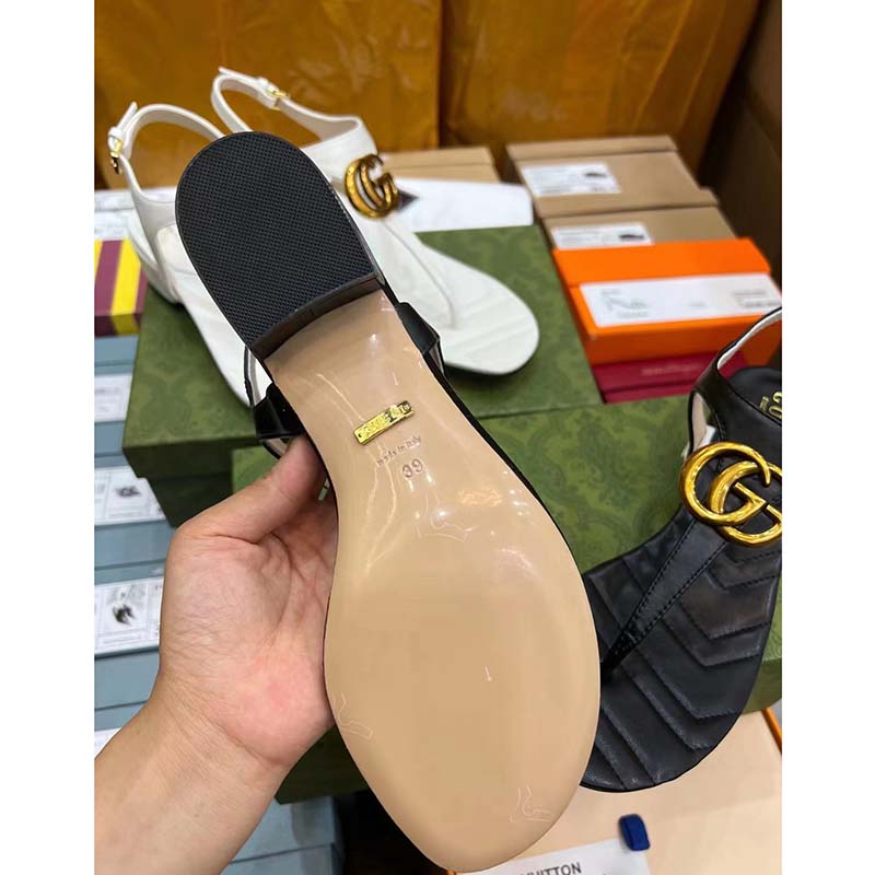 Gucci Women GG Double G Sandal Black Leather Sole Double G 5 Cm Heel