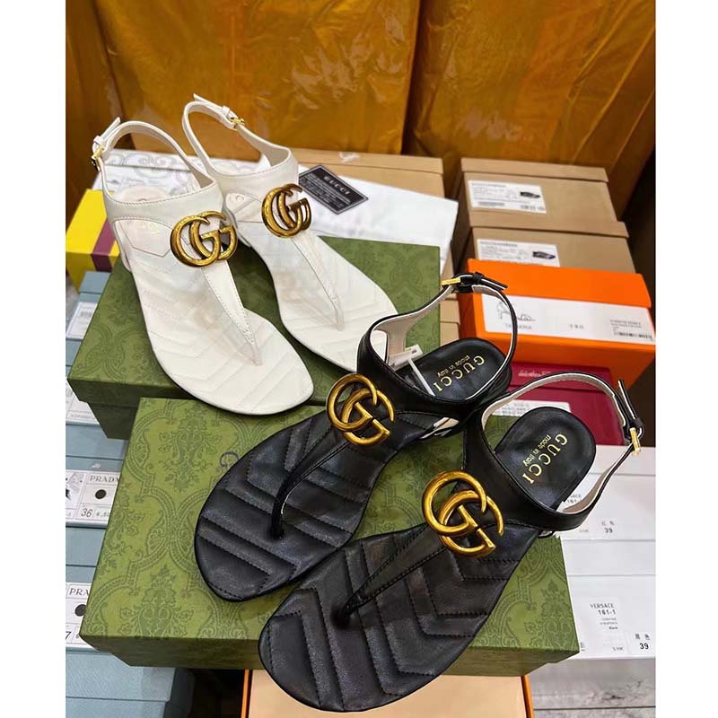 Gucci Women GG Double G Sandal White Leather Sole Double G 5 Cm Heel