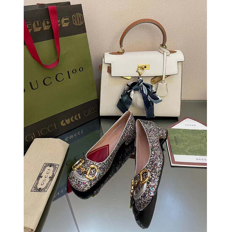 Gucci Women GG Lovelight Crystal Ballet Flat Horsebit Multicolor Crystal Leather