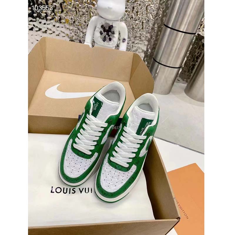 Louis Vuitton LV Unisex Nike Air Force 1 Sneaker Green Monogram Embossed Calf Leather