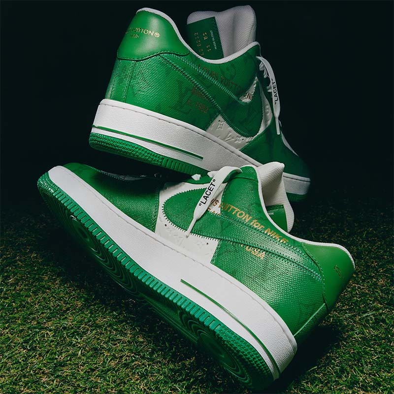 Louis Vuitton LV Unisex Nike Air Force 1 Sneaker Green Monogram Embossed Calf Leather