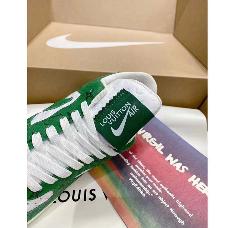 Louis Vuitton LV Unisex Nike Air Force 1 Sneaker Green Monogram Embossed Calf Leather