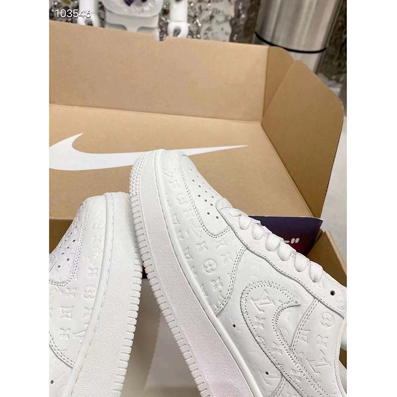 Louis Vuitton LV Unisex Nike Air Force 1 Sneaker White Monogram Embossed Calf Leather