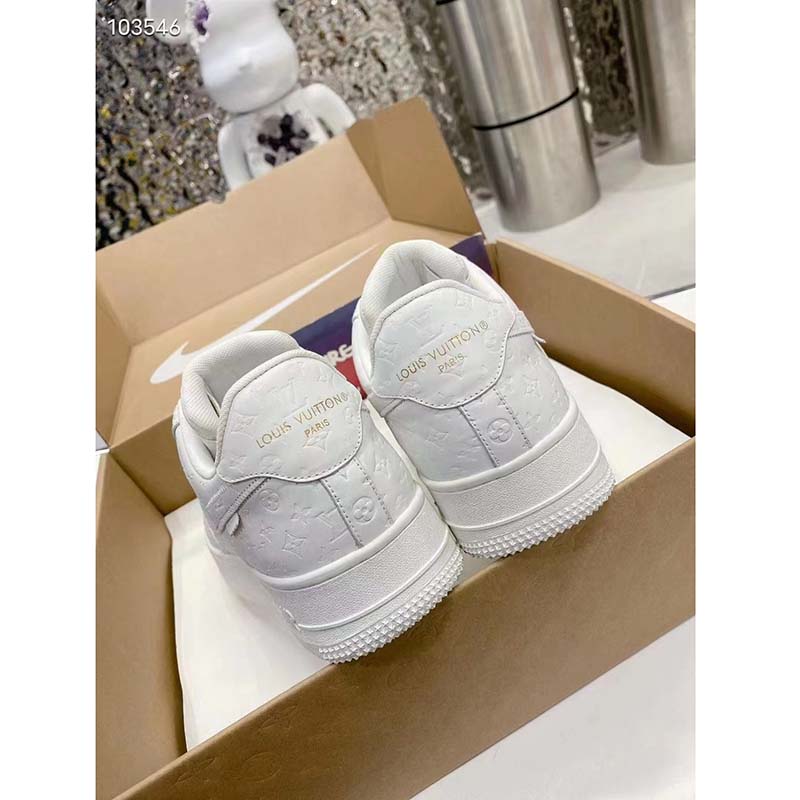 Louis Vuitton LV Unisex Nike Air Force 1 Sneaker White Monogram Embossed Calf Leather