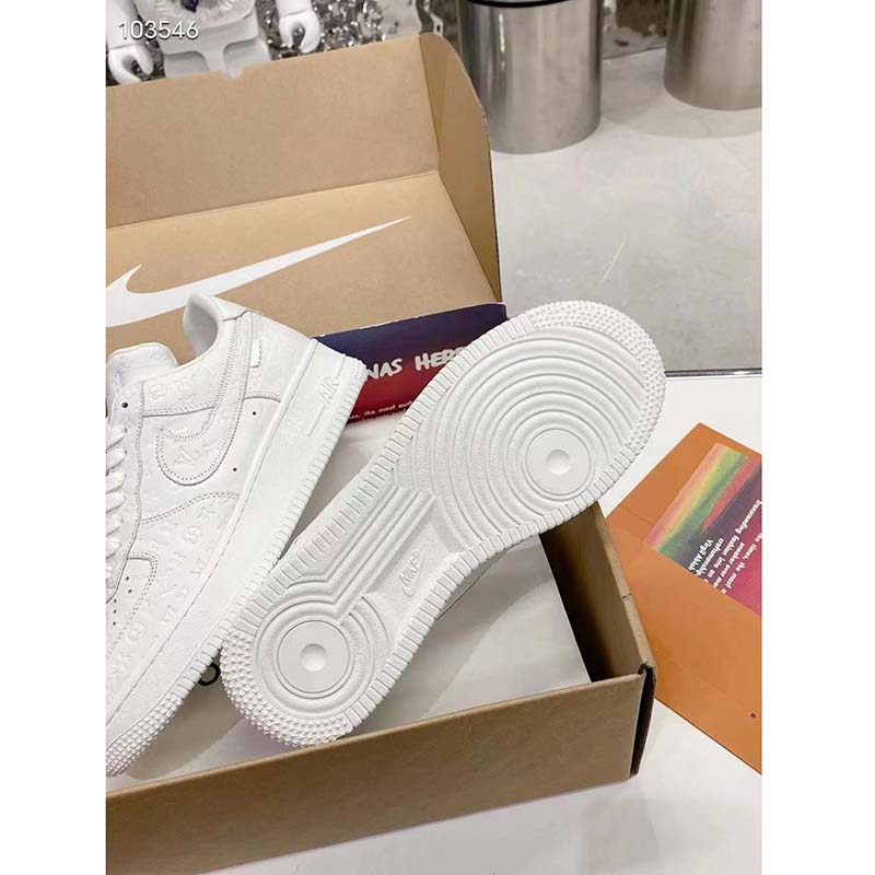 Louis Vuitton LV Unisex Nike Air Force 1 Sneaker White Monogram Embossed Calf Leather
