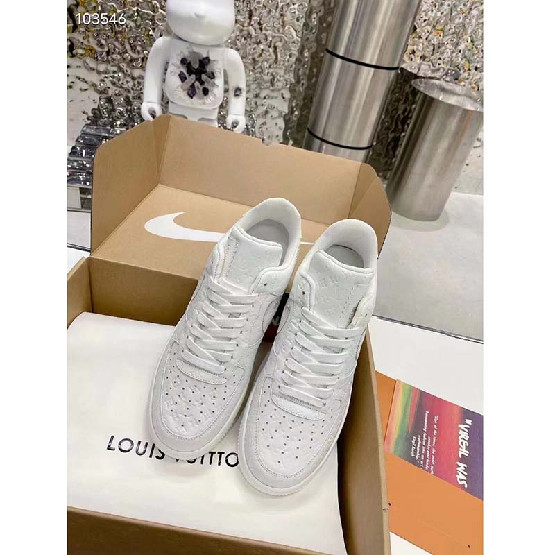 Louis Vuitton LV Unisex Nike Air Force 1 Sneaker White Monogram Embossed Calf Leather