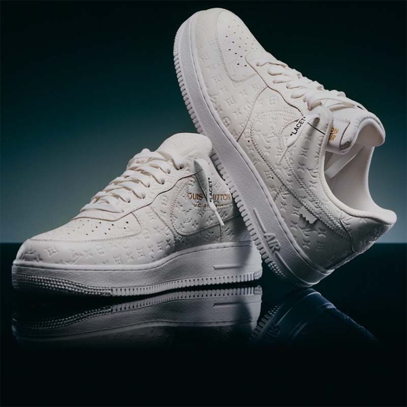 Louis Vuitton LV Unisex Nike Air Force 1 Sneaker White Monogram Embossed Calf Leather