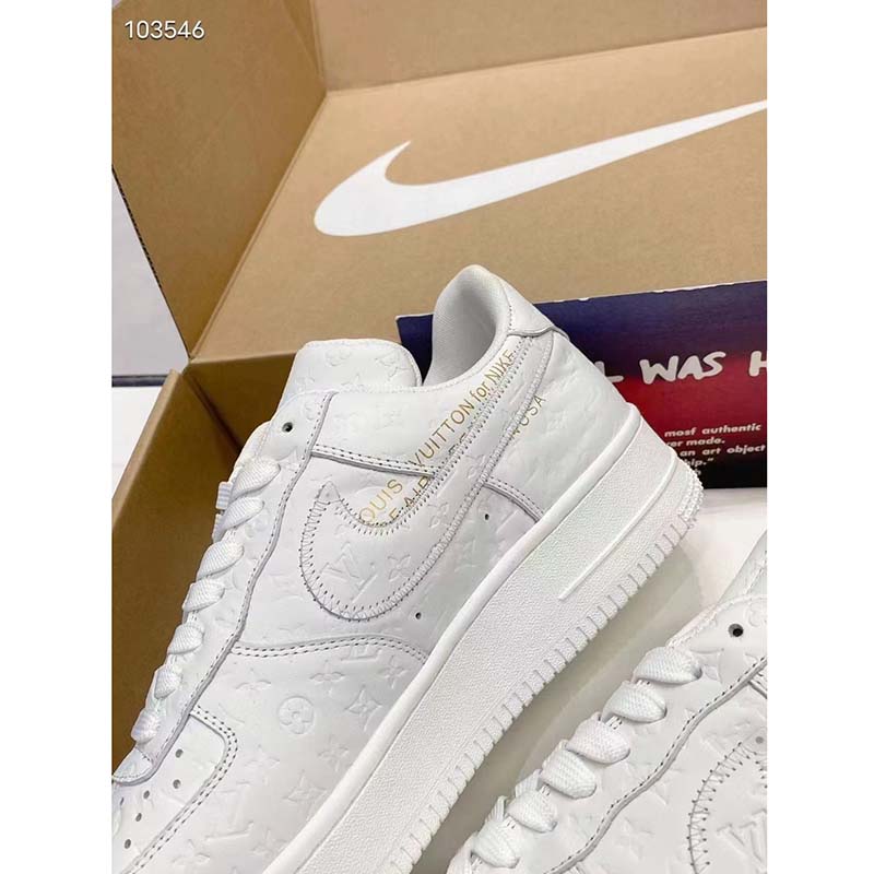 Louis Vuitton LV Unisex Nike Air Force 1 Sneaker White Monogram Embossed Calf Leather