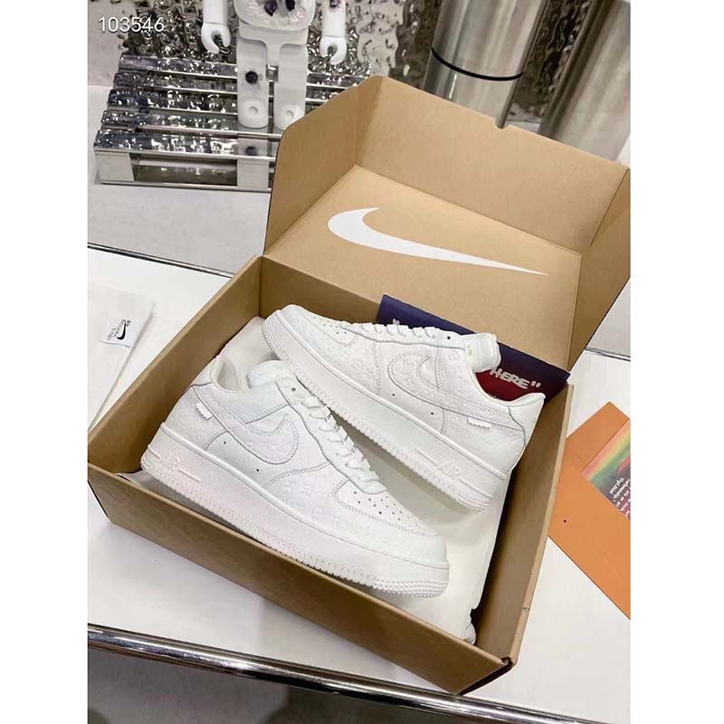 Louis Vuitton LV Unisex Nike Air Force 1 Sneaker White Monogram Embossed Calf Leather