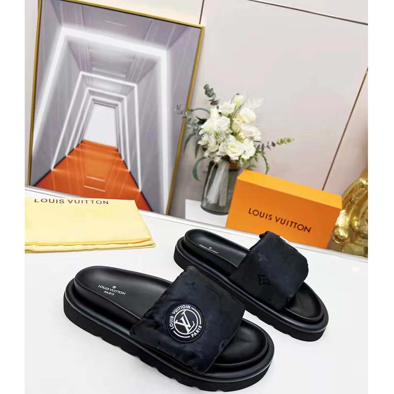 Louis Vuitton LV Unisex Pool Pillow Comfort Mule Black Monogram Nylon