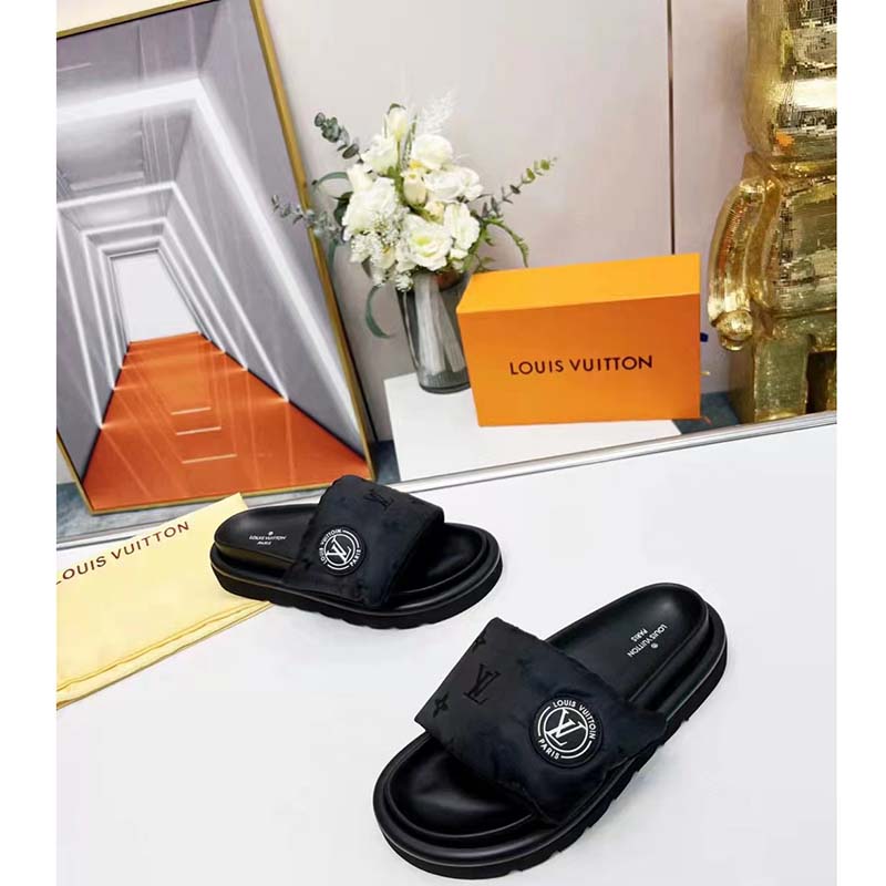 Louis Vuitton LV Unisex Pool Pillow Comfort Mule Black Monogram Nylon
