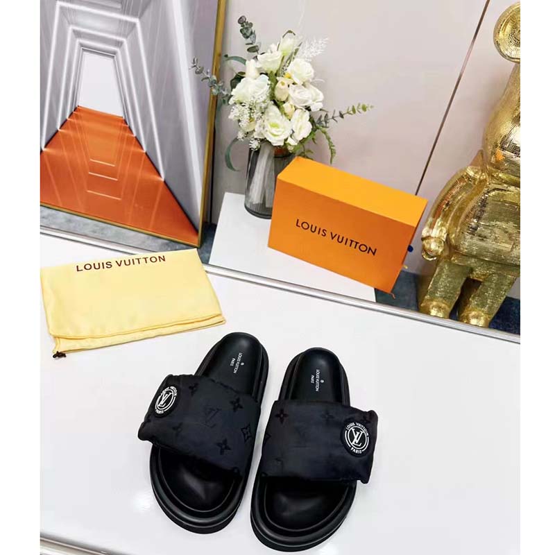 Louis Vuitton LV Unisex Pool Pillow Comfort Mule Black Monogram Nylon