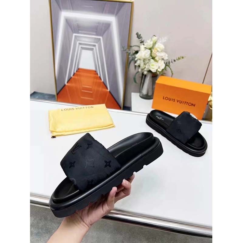 Louis Vuitton LV Unisex Pool Pillow Comfort Mule Black Monogram Nylon