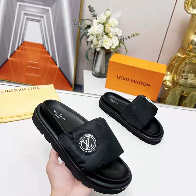 Louis Vuitton LV Unisex Pool Pillow Comfort Mule Black Monogram Nylon