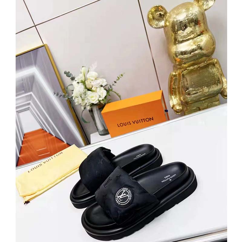 Louis Vuitton LV Unisex Pool Pillow Comfort Mule Black Monogram Nylon