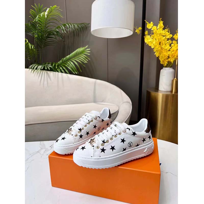 Louis Vuitton LV Unisex Time Out Sneaker Black White Printed Canvas Rubber Outsole