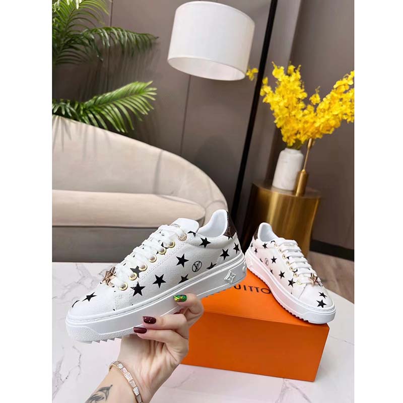 Louis Vuitton LV Unisex Time Out Sneaker Black White Printed Canvas Rubber Outsole